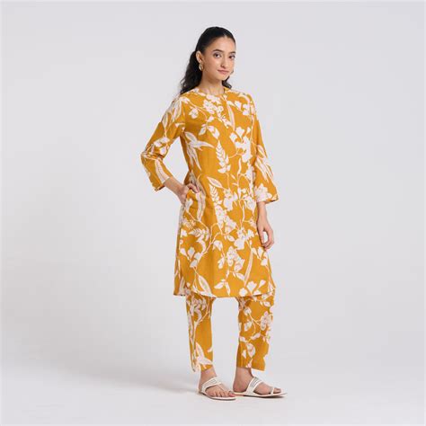 Buy Yellow Floral Pure Cotton Co-ord Set | Rustorange