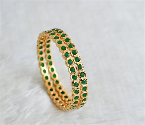 Gold tone emerald stone south indian style bangles(2.10) dj-49686 ...