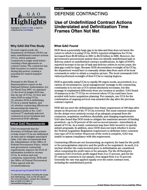 Defense Contracting: Use of Undefinitized Contract Actions Understated ...