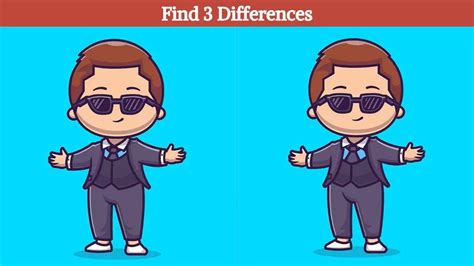 Find 3 differences between the pictures of a boy with sunglasses in 14 ...