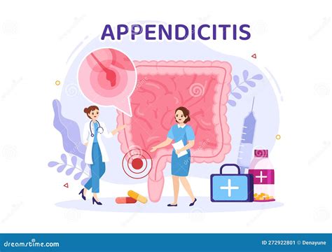 Appendicitis Illustration With Kids Inflammation Of The Appendix And Stomach Treatment In ...