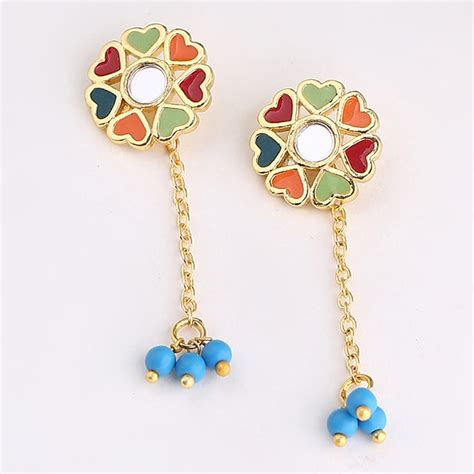 Truck Art Gold Plated Floral Motif Earrings – VOYLLA