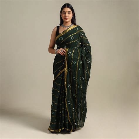 Green Kutch Tie-Dye Mul Cotton Bandhani Saree – iTokri आई.टोकरी