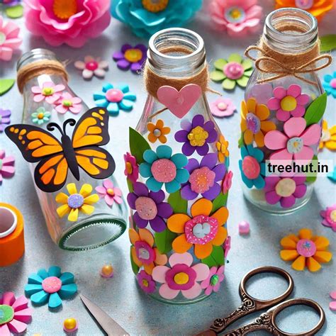 Flowers and Butterflies Bottle Decoration Ideas, Bottle Craft Ideas