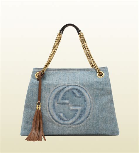 Lyst - Gucci Soho Denim Shoulder Bag in Blue