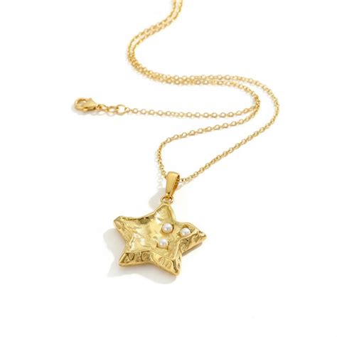 Gold Star Pendant Necklace with Pearls – Textured 18K Gold-Plated Chai ...