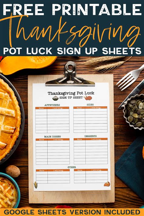 Free printable thanksgiving potluck sign up sheet set google sheets ...