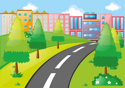 City scene with buildings and road 412827 Vector Art at Vecteezy
