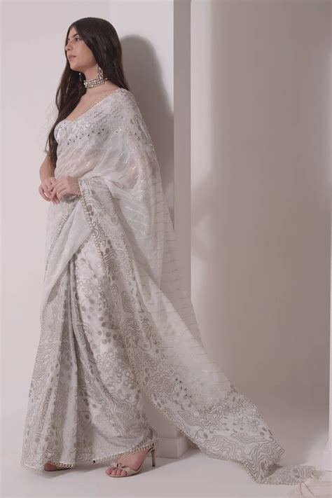 Buy Shwetanga Ecru Patchwork Embroidered Saree Set For Women Available ...