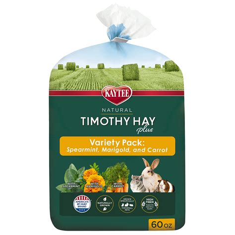 Kaytee Timothy Hay Plus Spearmint/Marigold/Carrot 3 Flavor Variety Pack ...