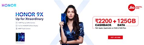 Jio Honor 9X Offer - Get ₹2,200 Cashback & 125GB Data