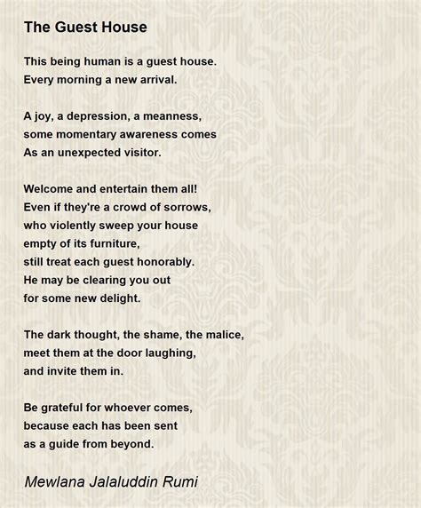 The Guest House Poem by Mewlana Jalaluddin Rumi - Poem Hunter