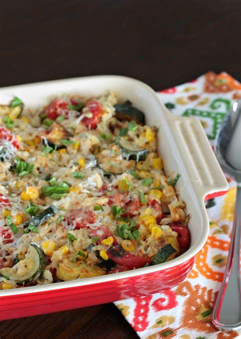 Roasted Summer Vegetable and Rice Casserole with Chicken - Apple A Day