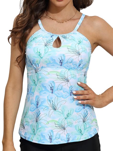 Sociala Halter Tankini Tops for Womens Ruched Swim Tops Built-in Bra ...
