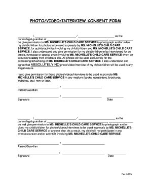 Fillable Online photo/video/interview consent form - Ms. Michelle's ...