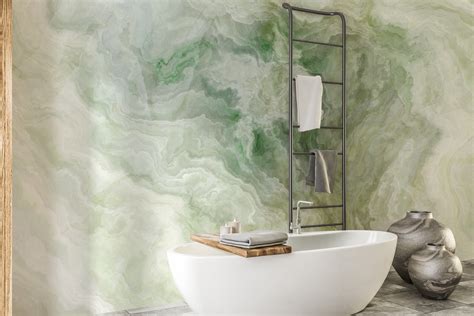 Green Color Onyx Marble Textured Wallpaper Mural in India
