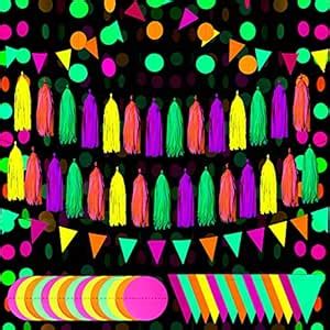 Tenare Neon Party Supplies: Neon Paper Garland, Tassels & Triangle ...