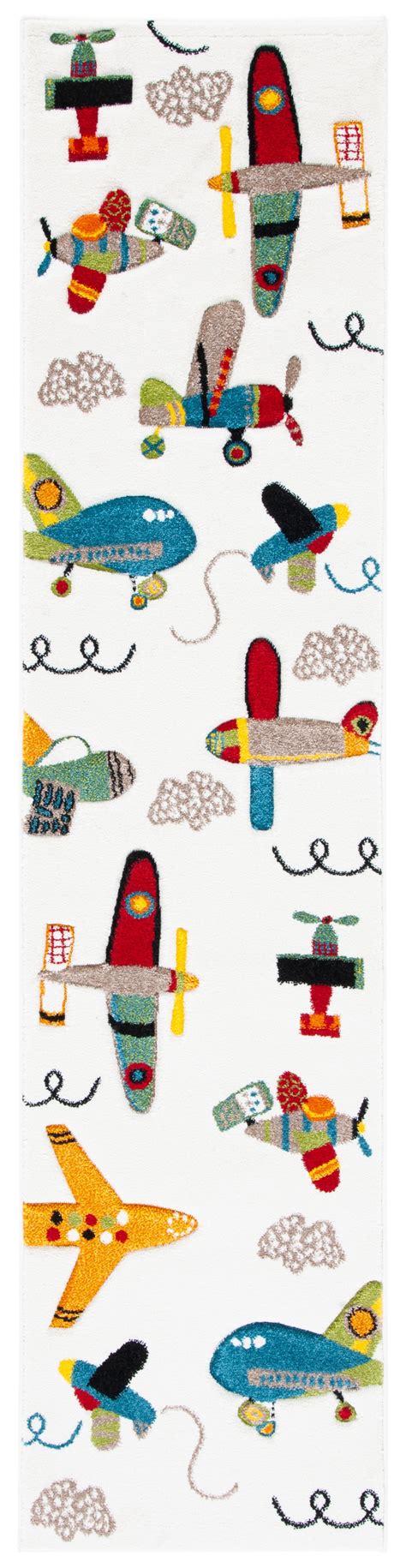 SAFAVIEH Carousel Kids Caroline Airplanes Runner Rug, Ivory/Blue, 2'3 ...