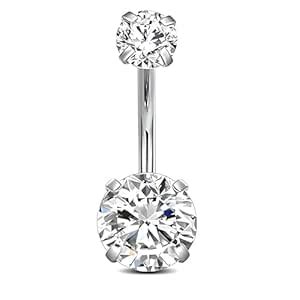 Buy Via Mazzini 316L Stainless Steel 'The Crystal Kiss' Belly Button ...