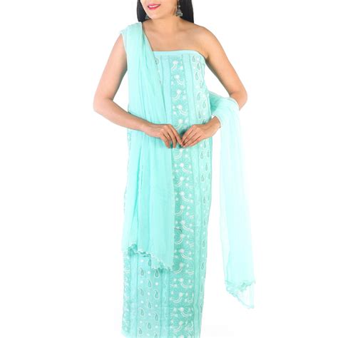 Seva Chikan Hand Embroidered Sky Blue Cotton Lucknowi Chikankari Unsti
