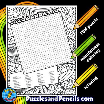 Jacob and Esau Word Search Puzzle with Coloring | Bible Story Wordsearch