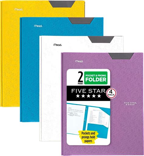 Five Star 2 Pocket Folders, 4 Pack, Plastic Folders with Stay-Put Tabs ...