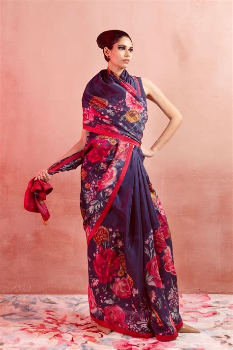 Ekaya - Prussian Blue Printed Saree - Elahe