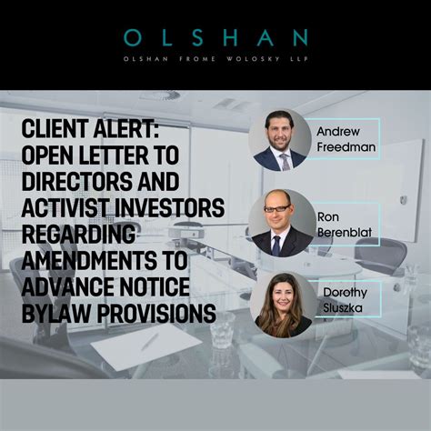 Olshan Frome Wolosky LLP on LinkedIn: CLIENT ALERT: Open Letter to ...