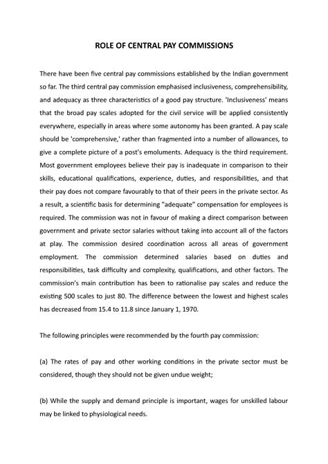 ROLE OF Central PAY Commissions - ROLE OF CENTRAL PAY COMMISSIONS There ...
