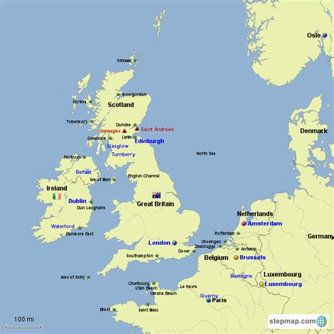 StepMap - British Isles & Northern Europe with Ports - Landkarte für Europe