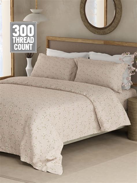 Cottage Garden 100% Cotton 300 TC King Bedsheet with 2 Pillow Covers ...
