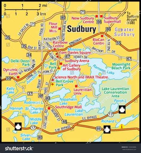 Sudbury Ontario Area Map Stock Vector 155943686 - Shutterstock