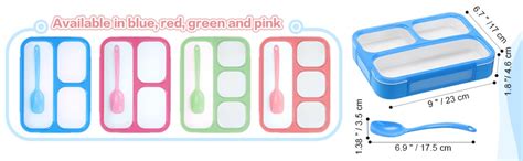 HaRvic Lunch Boxes for Kids Plastic Leak Proof 3 Compartment School ...