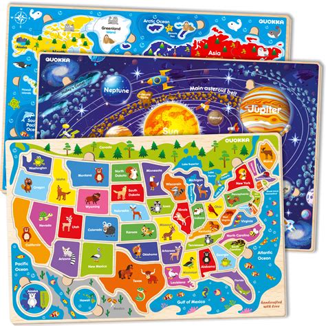 Quokka Educational Wooden Puzzle - U.S. and World Map for India | Ubuy
