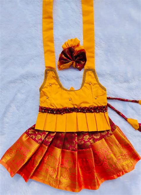 Yellow and Red Pattu pavada – babypattustudio