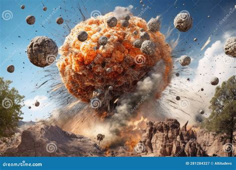 Volcanic Bombs and Debris Mid-air Explosion Stock Illustration - Illustration of explosion, lava ...