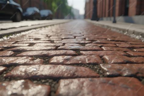 Premium AI Image | A street with a red brick road and a street in the ...
