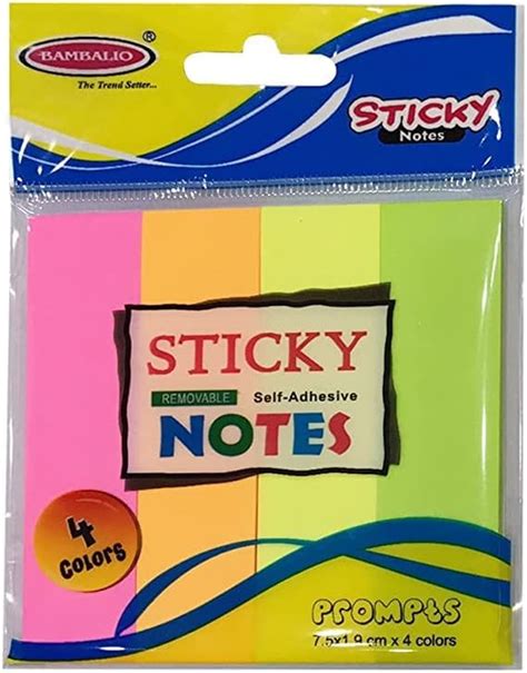 Bambalio SN-40 Sticky Note Pad - 3 x 1 inch,4 Neon Colour Prompts, 40 ...