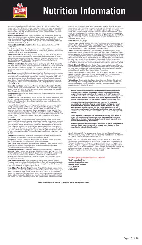 Wendy's Nutritional Information | PDF