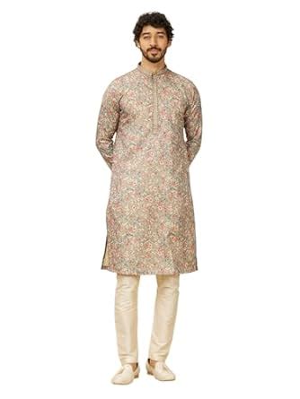 Buy Manyavar Men's Viscose Blend Floral Print|Embroidery Kurta Set ...