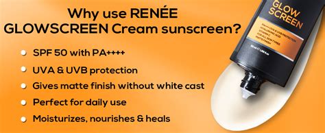 RENEE Glowscreen Spf 50 Sunscreen Cream-50Ml, Pa++++ Uva & Uvb ...