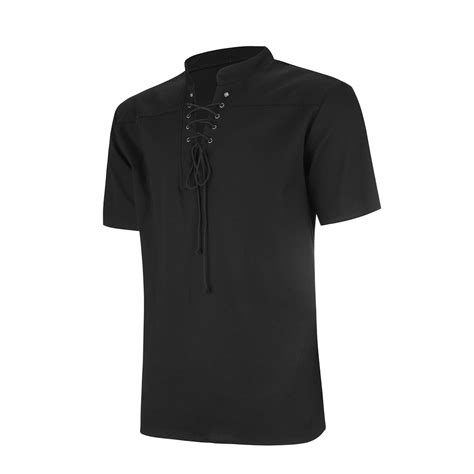 Mens Shirts Short Sleeve Casual Sleeve V Neck Lace Up Tie Vintage Short Shirts For Men Graphic ...