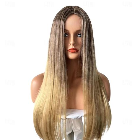 Blonde Long Light Golden Wigs for Women Wigs Synthetic Hair Highlighted ...