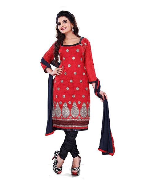 Buy 7thWonder Women Red Color Casual Wear Embroidered Chanderi Cotton ...