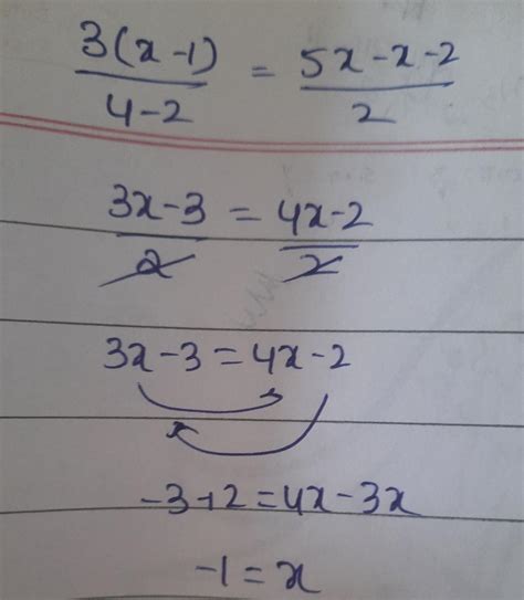 3(x-1)/4-2=5x-x-2/2 the ans should be -1 - Brainly.in