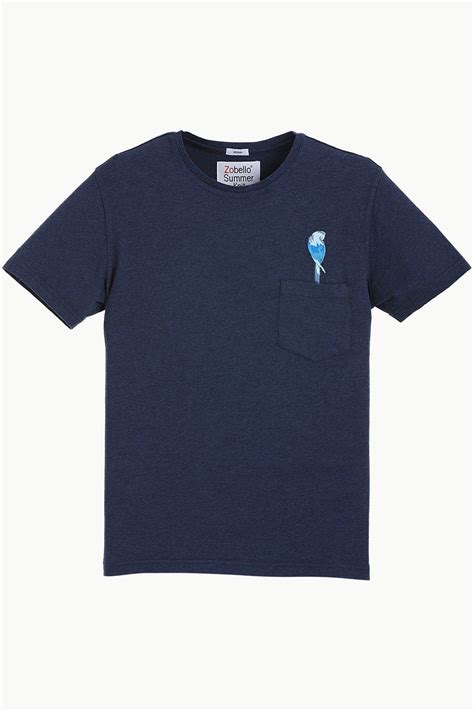 Buy Online Navy Parrot Embroidered T-Shirt for Men at Zobello