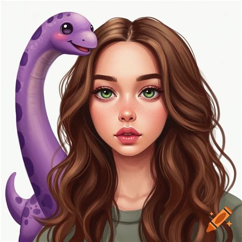 Girl with brown hair and purple brachiosaur on Craiyon
