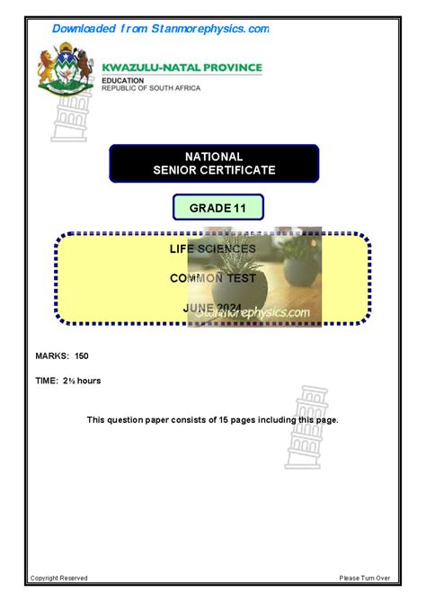 KZN Life Sciences Grade 11 June 2024 QP and Memo - MARKS: 150 TIME: 2½ ...