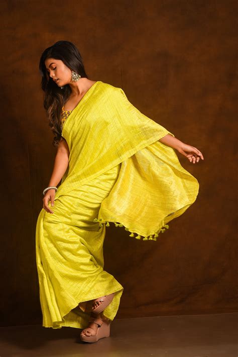 Yellow Pure Matka Silk Handloom Saree – Yarn Story
