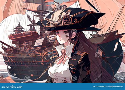 Anime Girl Pirate on the Background of the Ship. Generative AI ...